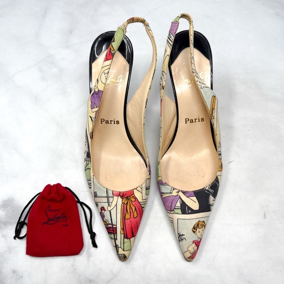 Christian Louboutin Shoes - Christian Louboutin Vintage Retro Comic Print Slingback Pointed Toe Pumps Heels